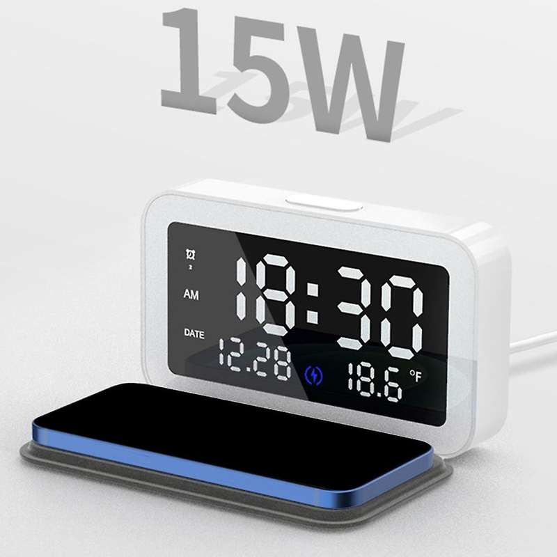 6 In 1 Alarm Clock Wireless Charger with Digital Led for Bedroom 15w