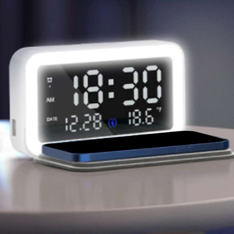6 In 1 Alarm Clock Wireless Charger with Digital Led for Bedroom 15w