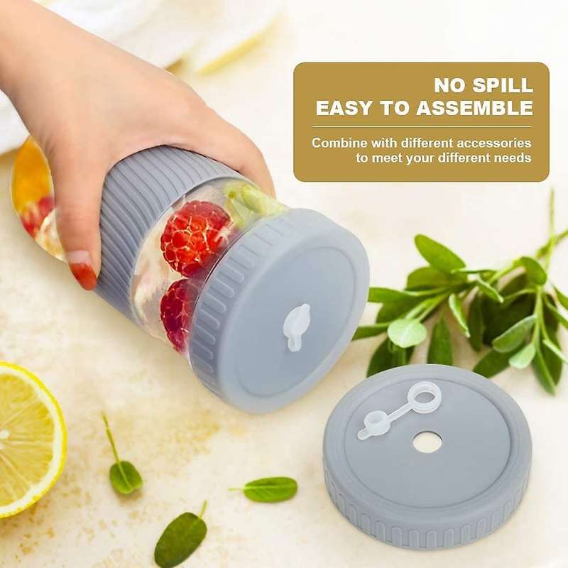 22oz Reusable Boba Cup Mason Jar Cups with Lids and Straws-gray