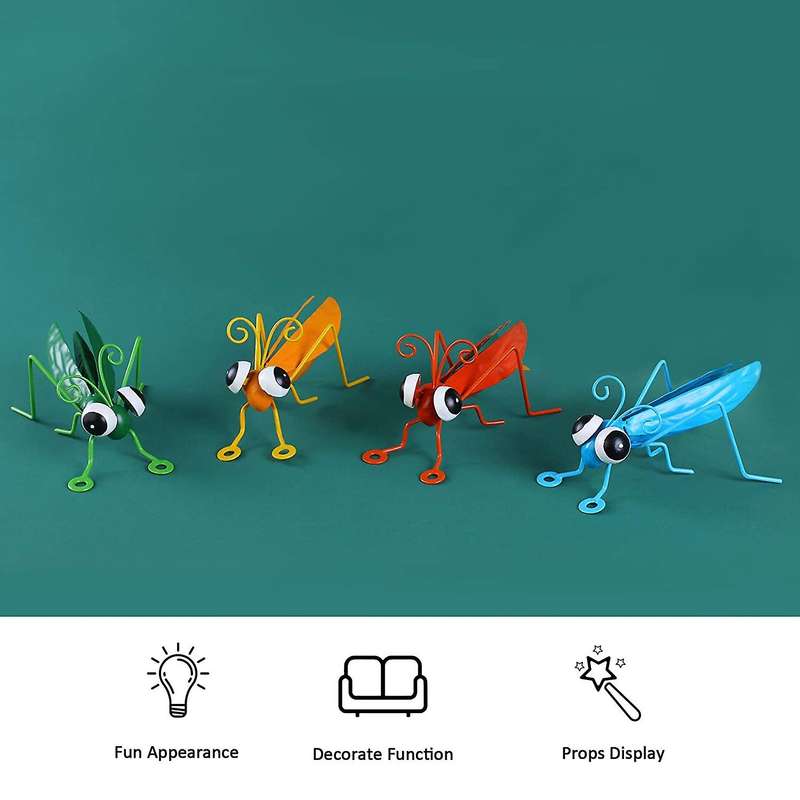 4pcs Metal Mantis Grasshopper Garden Yard Art Ornaments Sculpture