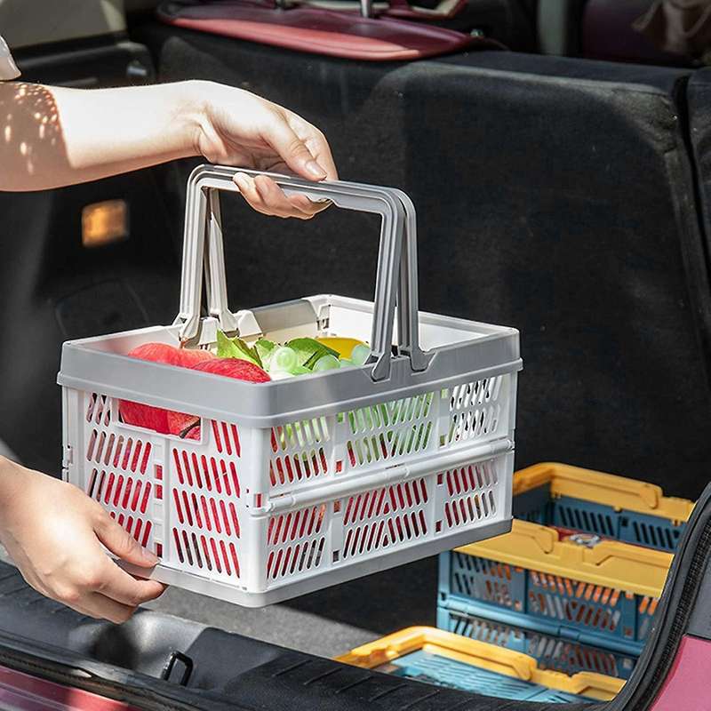 Collapsible Shopping Basket Portable Folding Storage Crate Gray