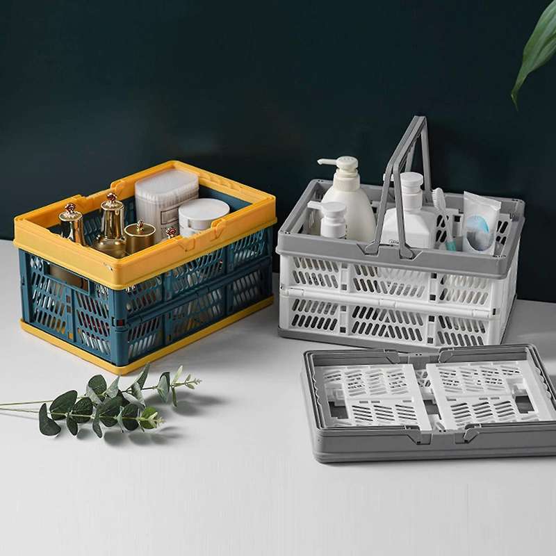 Collapsible Shopping Basket Portable Folding Storage Crate Gray