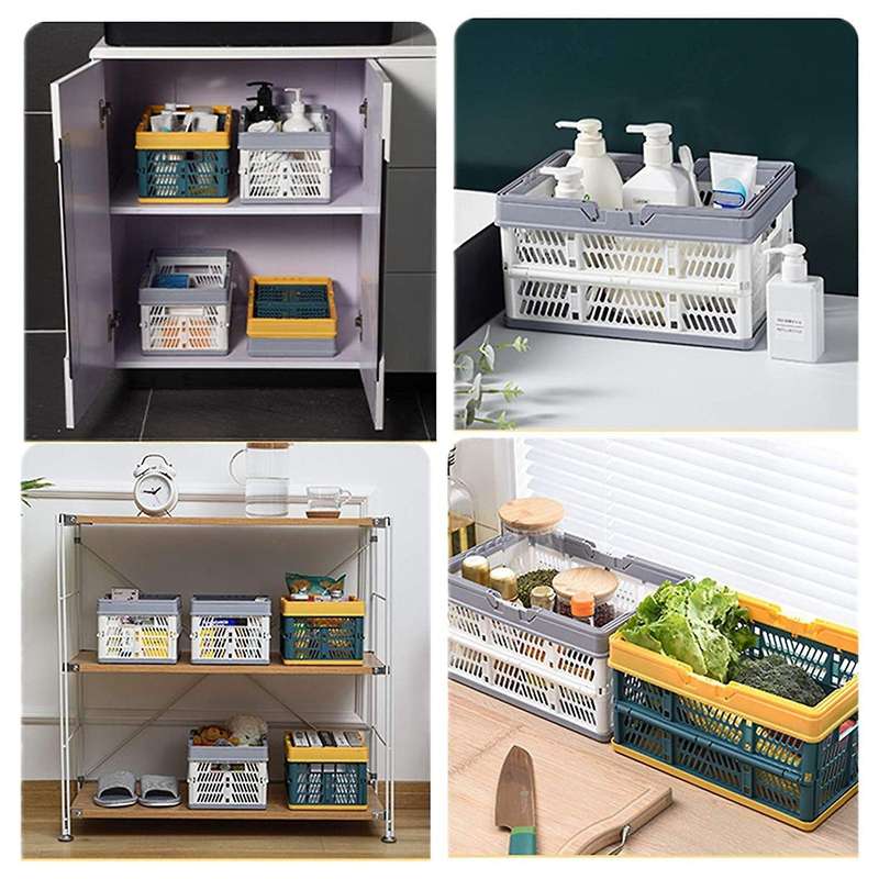 Collapsible Shopping Basket Portable Folding Storage Crate Gray
