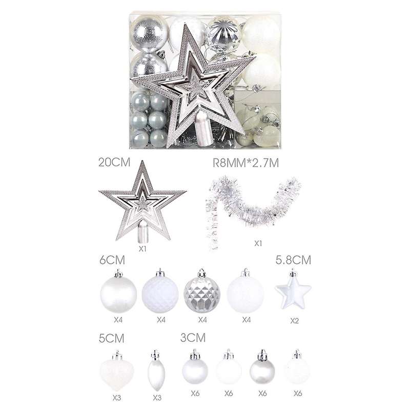 Christmas Tree Decoration Pendant 50 Christmas Balls Silver and White