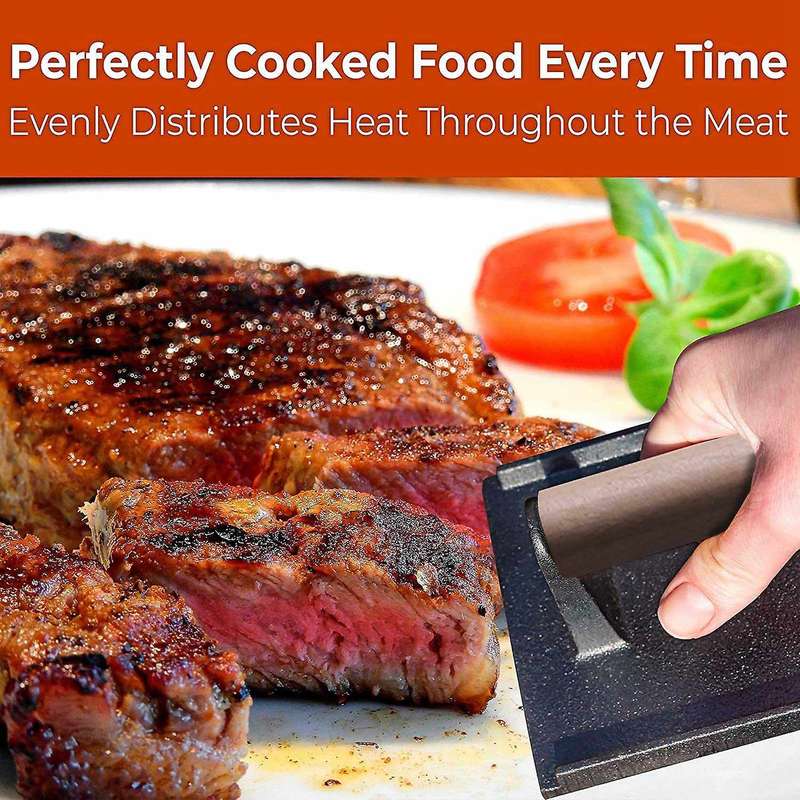 8x4inch Iron Grill Meat Press with Wooden Handle for Crispy Bacon