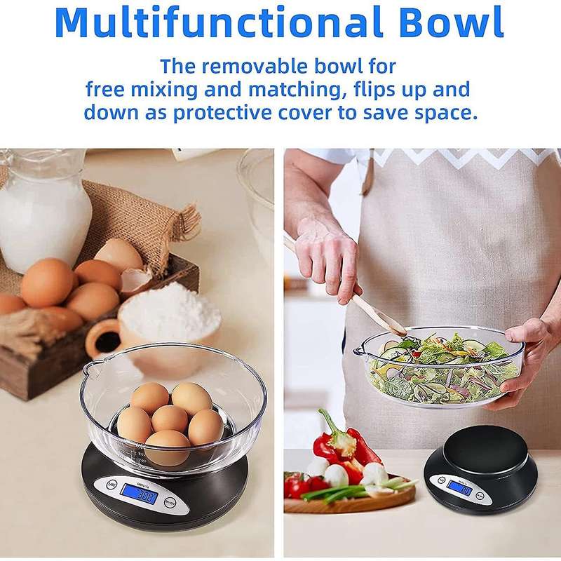 Digital Kitchen Scale with Bowl for Cooking Baking and Weight Loss