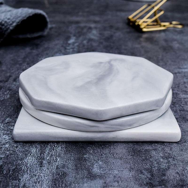 Marble Cork Coaster Ins Nordic Ceramic Anti-scalding Saucer Gray