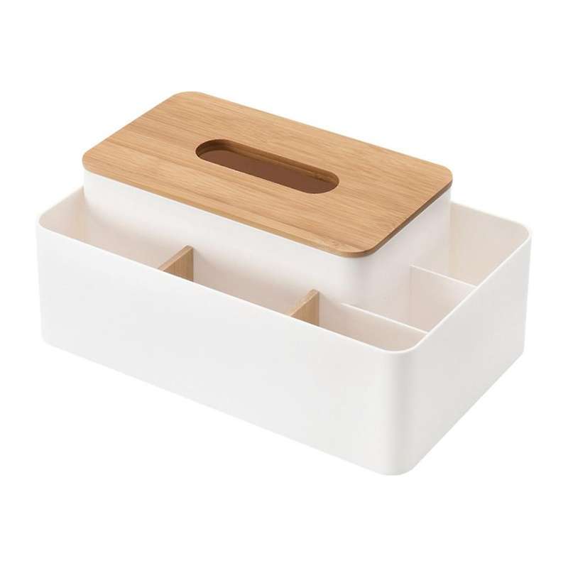 Storage Organizer Box with Wooden Lid for Tissue Paper Makeup Case -a