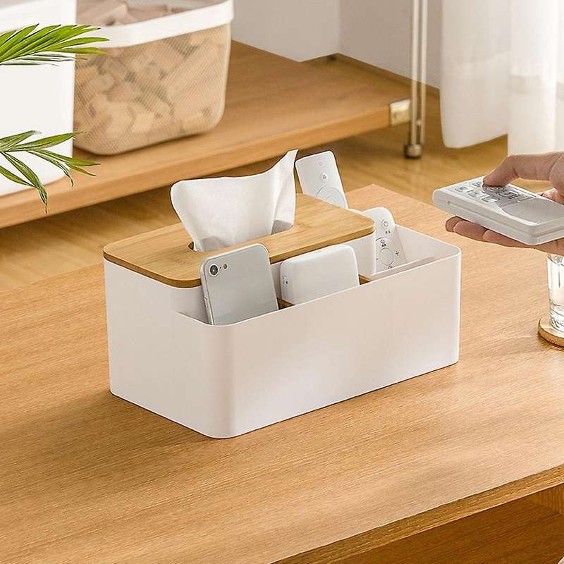 Storage Organizer Box with Wooden Lid for Tissue Paper Makeup Case -a