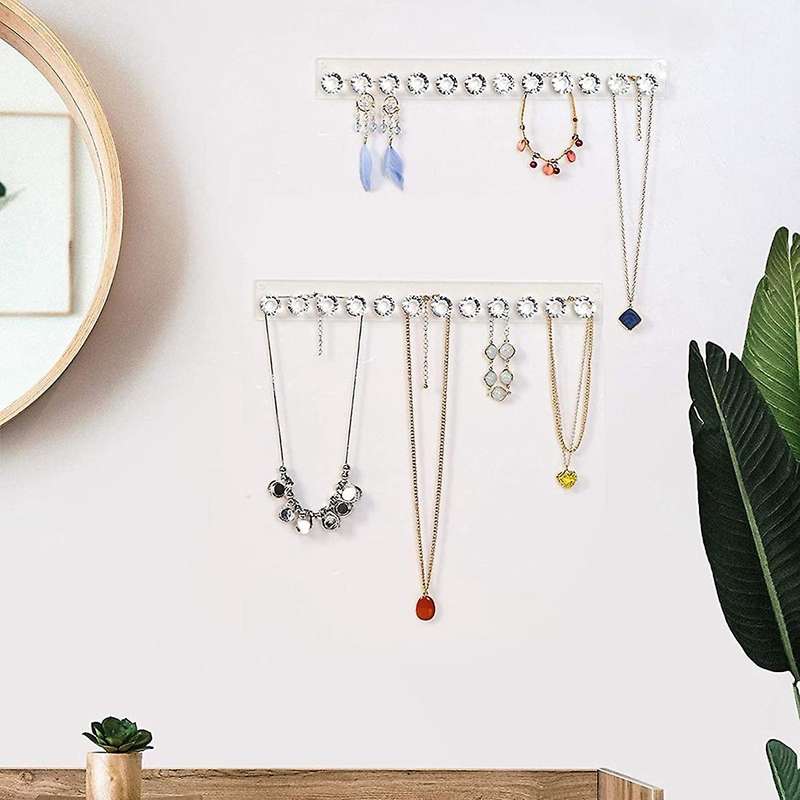Acrylic Necklace Holder Set Of 4, Hanging with 12 Diamond Shape Hooks