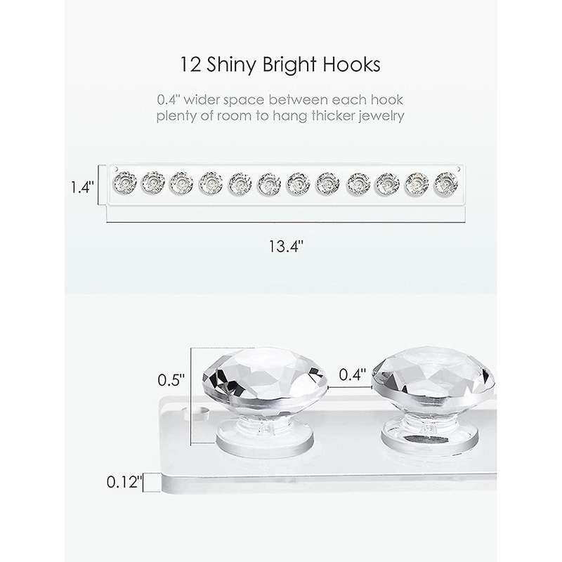 Acrylic Necklace Holder Set Of 4, Hanging with 12 Diamond Shape Hooks