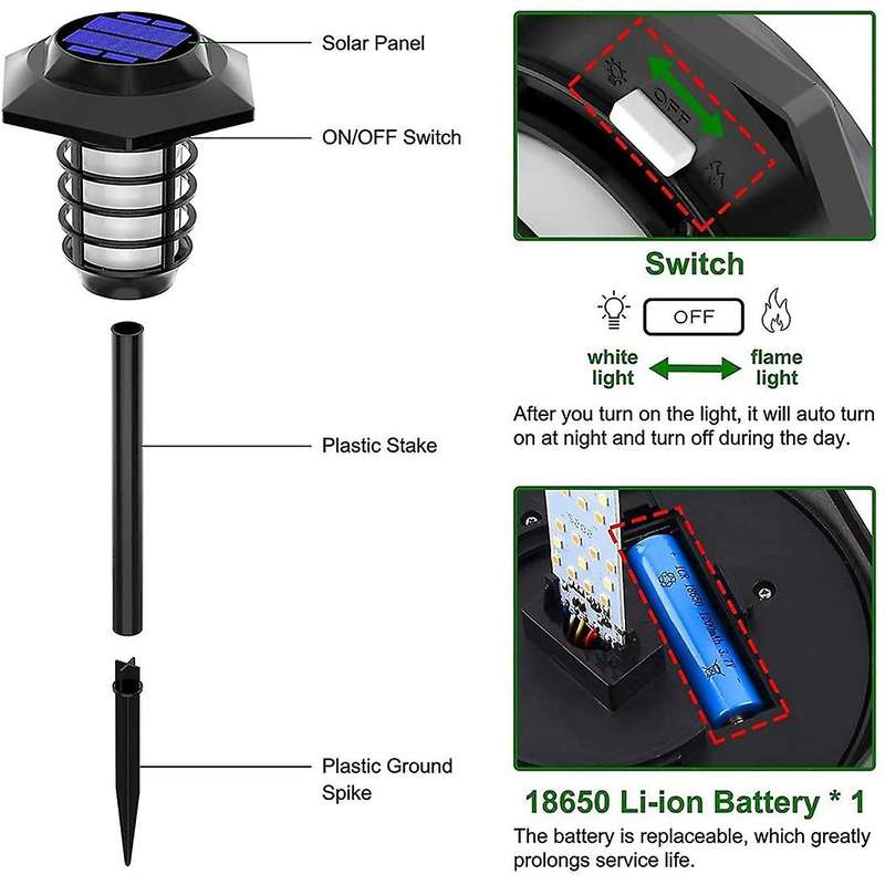 2 In 1 66 Led Solar Flame Light Solar Garden Light Flame/white
