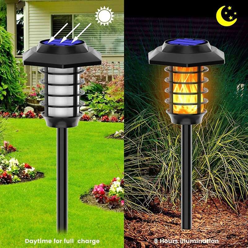 2 In 1 66 Led Solar Flame Light Solar Garden Light Flame/white
