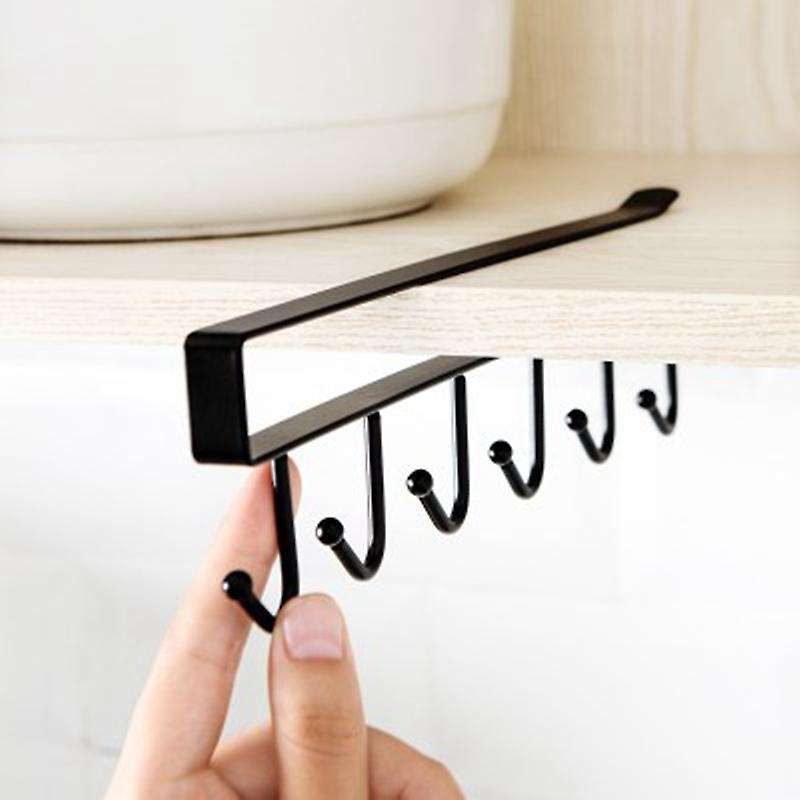 Iron Metal Kitchen Cabinet Hook Wardrobe Storage Rack 6 Row Hooks