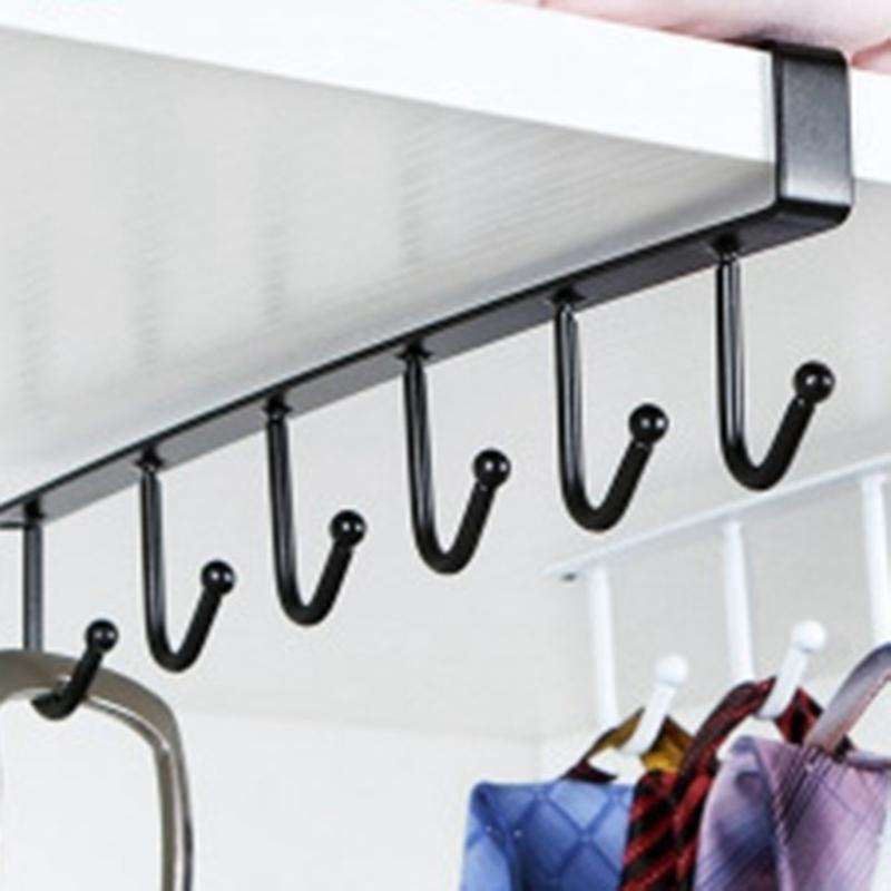 Iron Metal Kitchen Cabinet Hook Wardrobe Storage Rack 6 Row Hooks