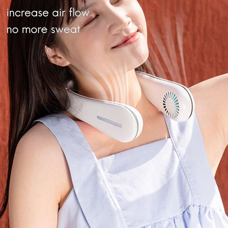 Mini Bladeless Neck Fan Usb Rechargeable Lazy Hanging Neck Fan White