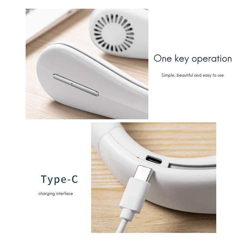 Mini Bladeless Neck Fan Usb Rechargeable Lazy Hanging Neck Fan White