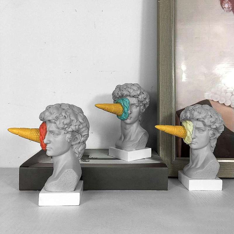Ice Cream Smashing David Statue David Head Bust Statue Porch Decor B