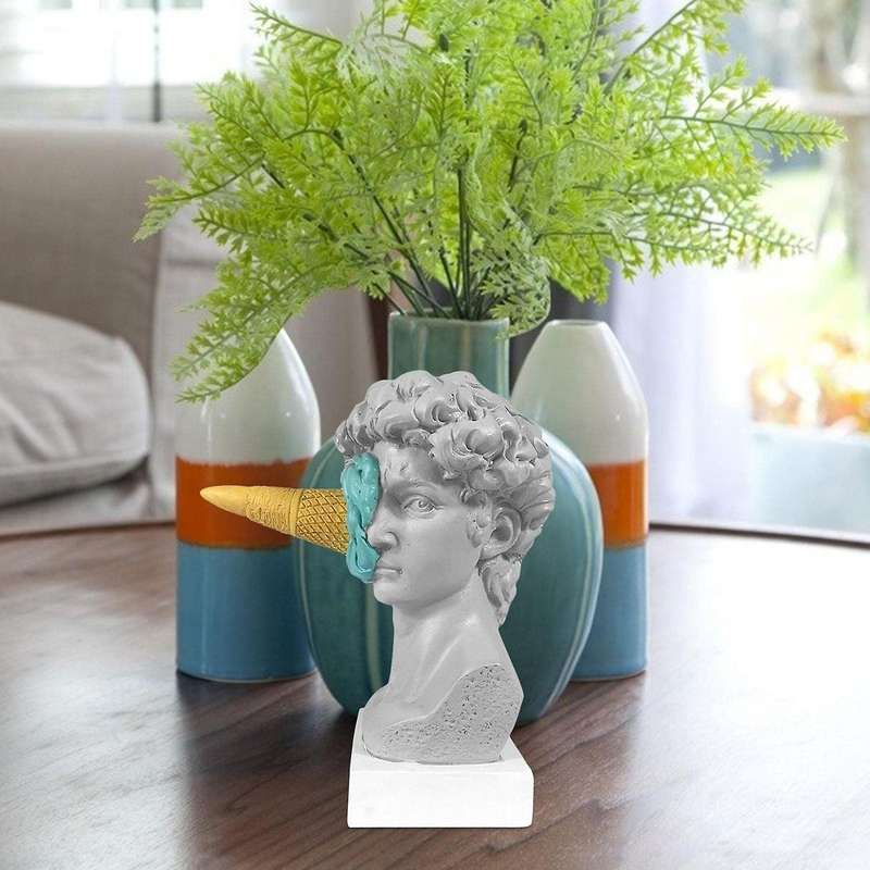 Ice Cream Smashing David Statue David Head Bust Statue Porch Decor B