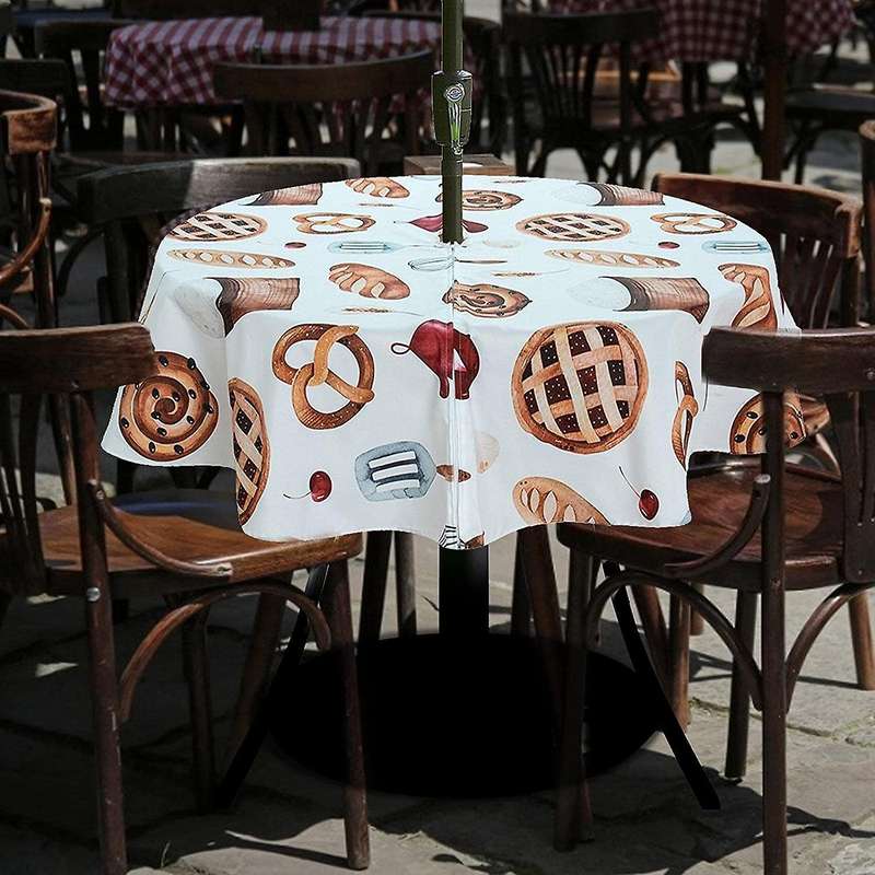 Umbrella Hole Tablecloth for Outdoor, with Zipper 60 Inch Table Cover