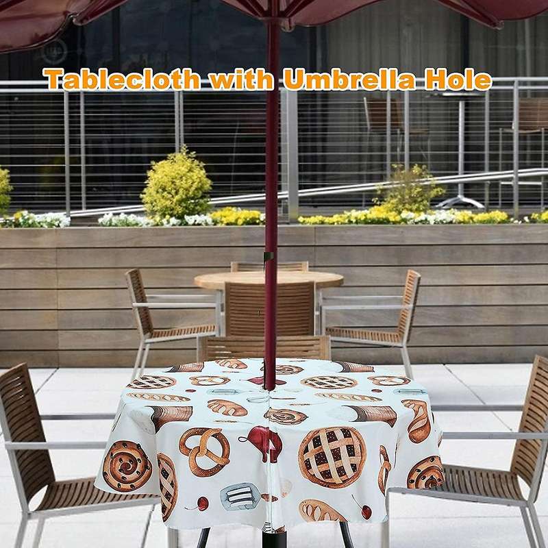 Umbrella Hole Tablecloth for Outdoor, with Zipper 60 Inch Table Cover