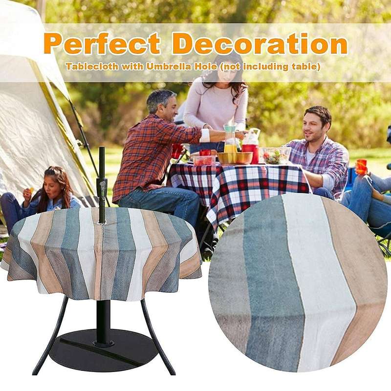 Tablecloth with Zipper Umbrella Hole for Patio Garden Table Top Decor