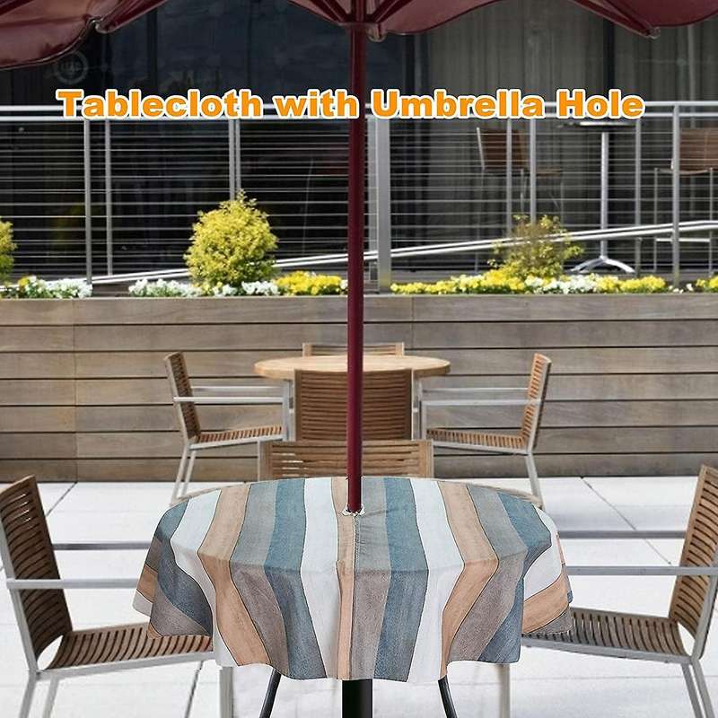 Tablecloth with Zipper Umbrella Hole for Patio Garden Table Top Decor