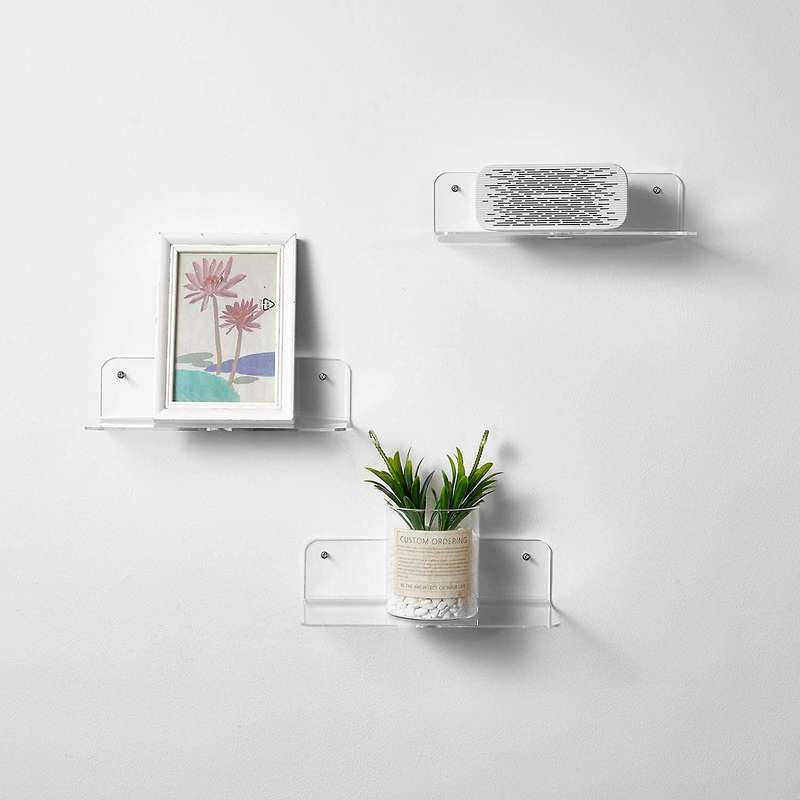 Floating Shelves Set Of 3 with Cable Clips - Wall Small Display Shelf