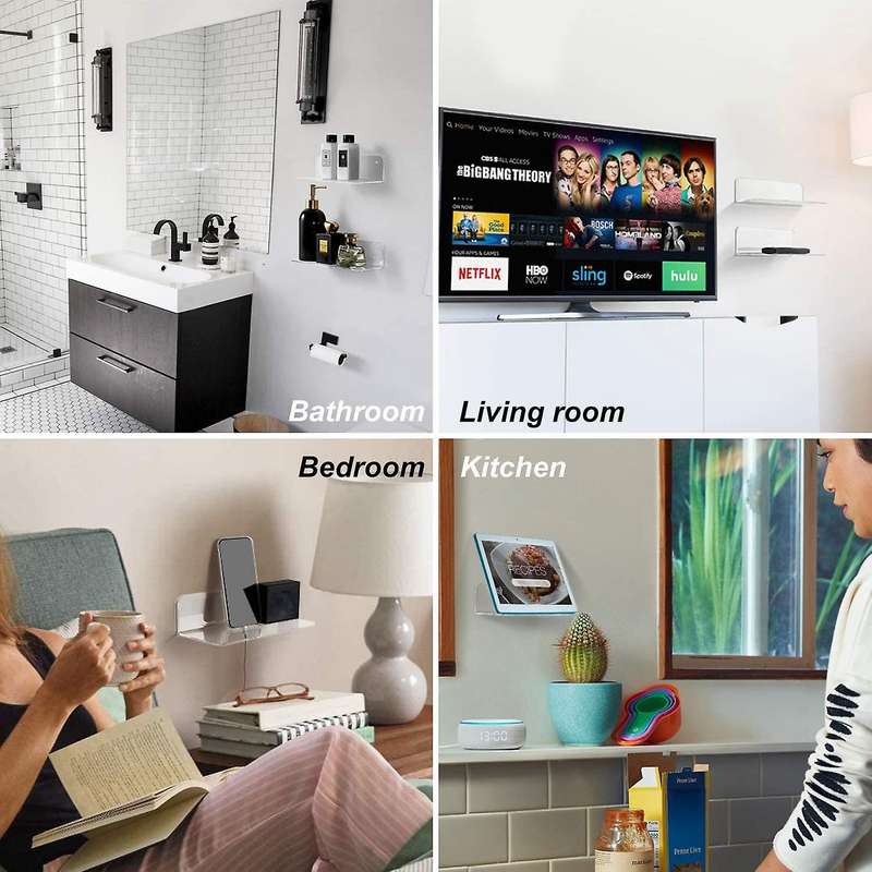 Floating Shelves Set Of 3 with Cable Clips - Wall Small Display Shelf