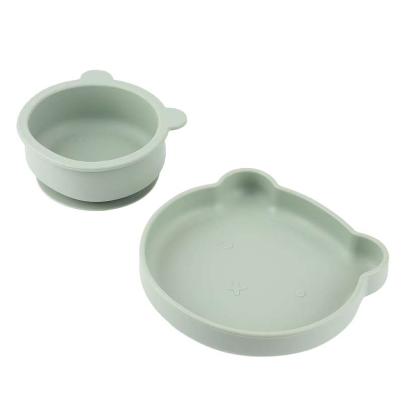 Children's Forks and Spoons Silicone Food Plate Feeding Plate Set 2