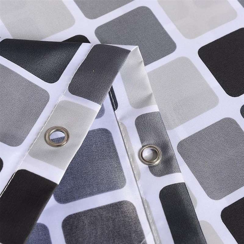Black+white+gray Fabric Shower with 12 Hooks Bath Curtains 200x200cm