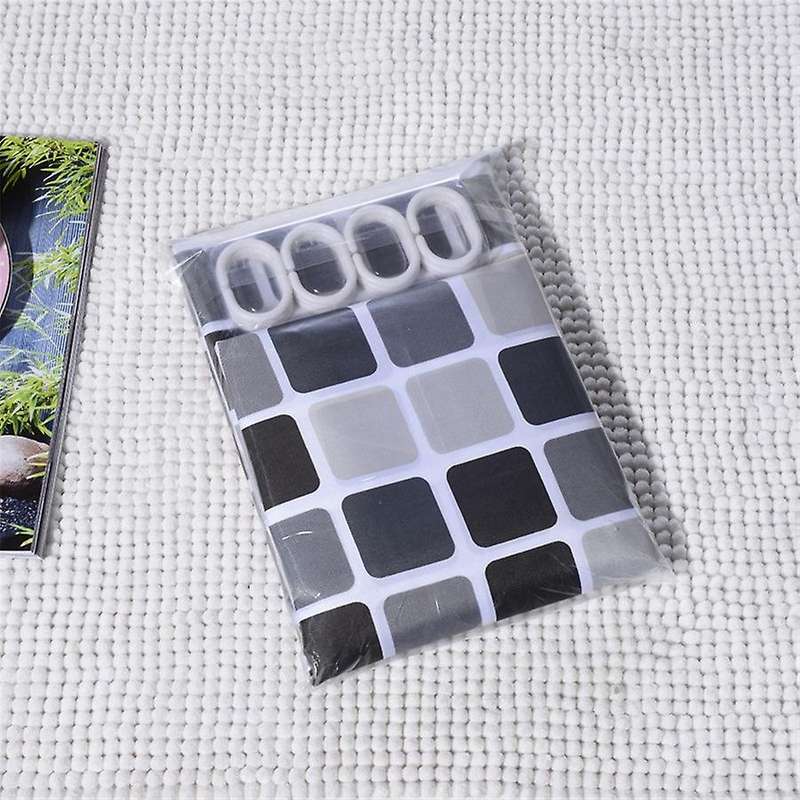 Black+white+gray Fabric Shower with 12 Hooks Bath Curtains 200x200cm