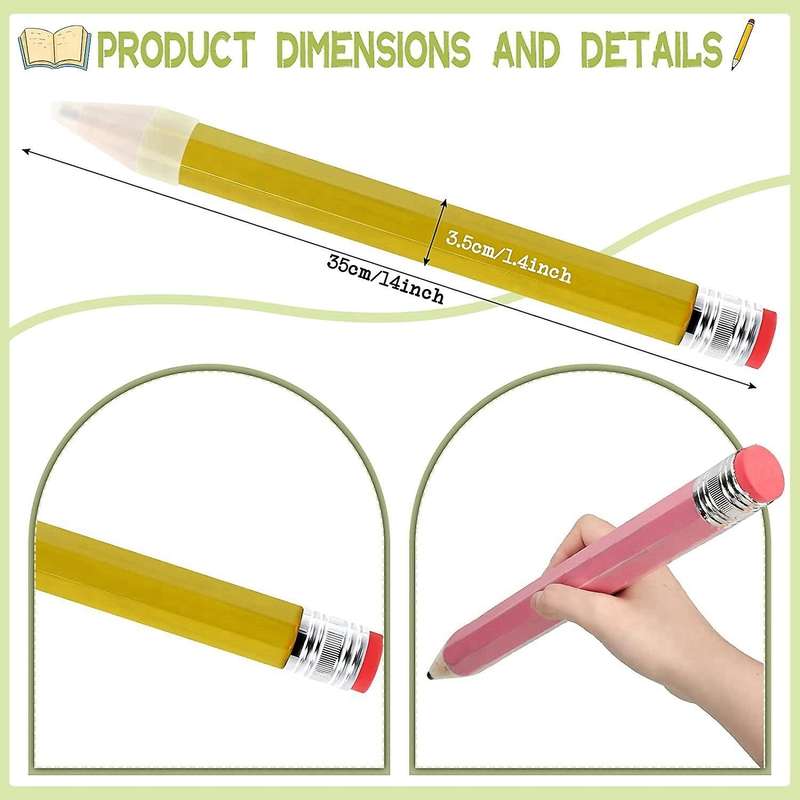 6pcs Wooden Jumbo Pencils for Prop,14 Inch Pencil for School Supplies