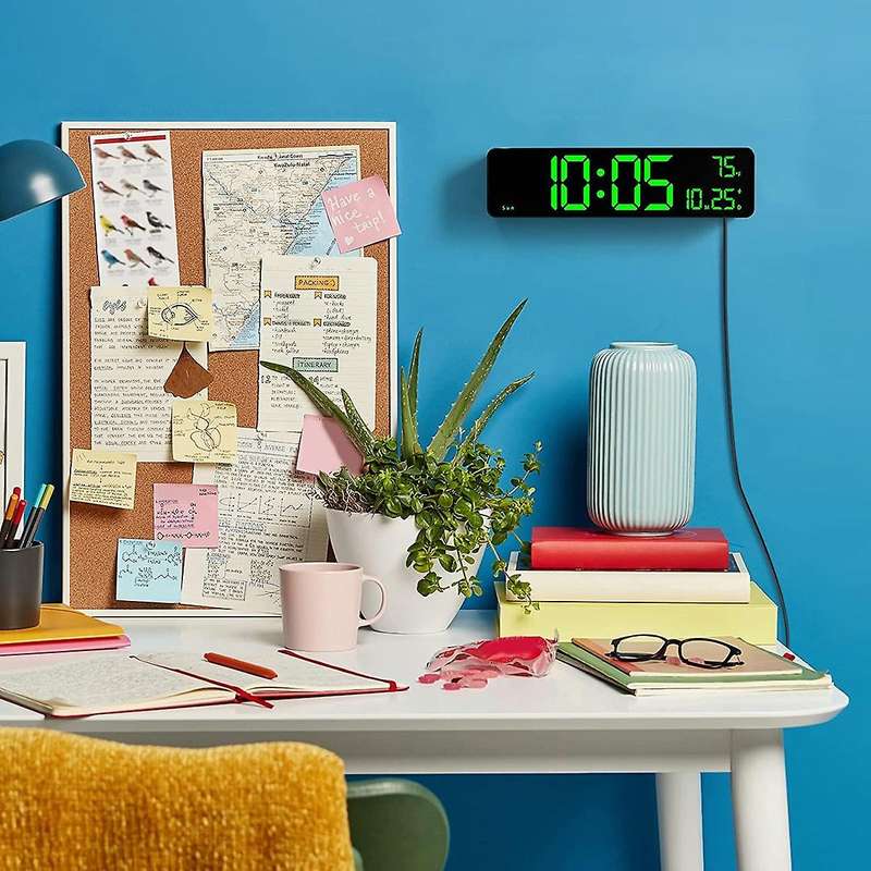 Digital Wall Clock,led Large Digits Display,dual Alarm Clock,green