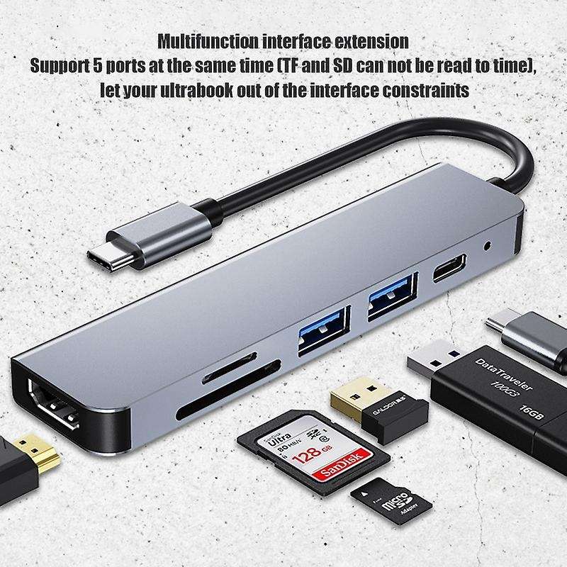 6 In 1 Usb Type C Hub Adapter with 4k 30hz Hdmi-multiport Reader