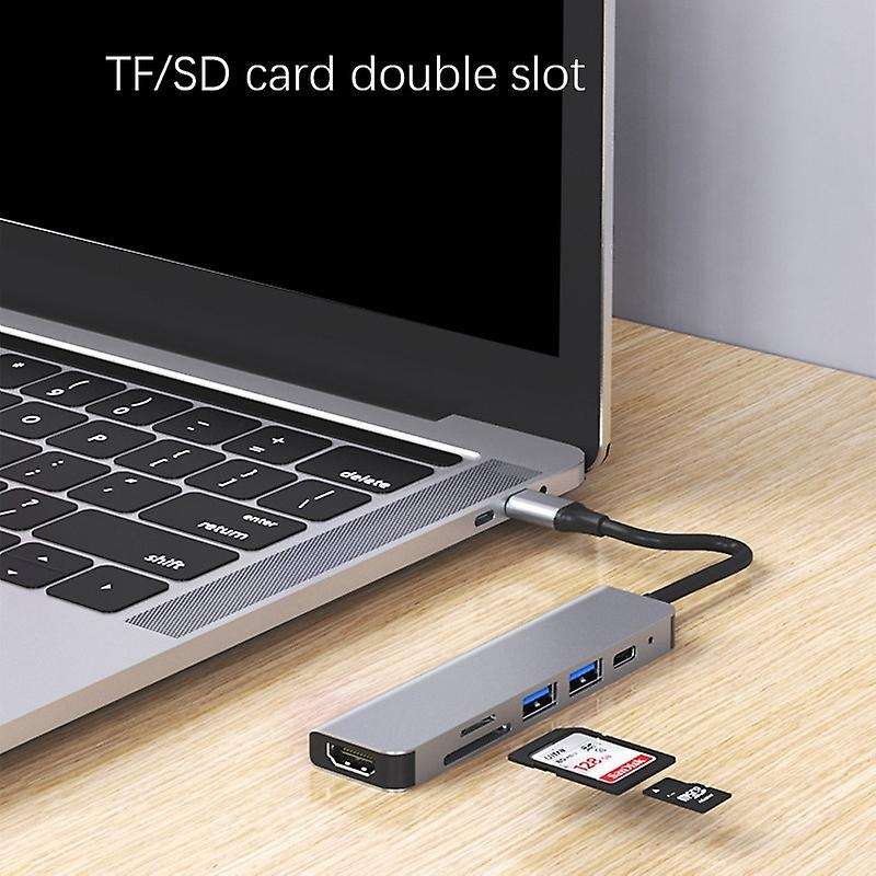 6 In 1 Usb Type C Hub Adapter with 4k 30hz Hdmi-multiport Reader