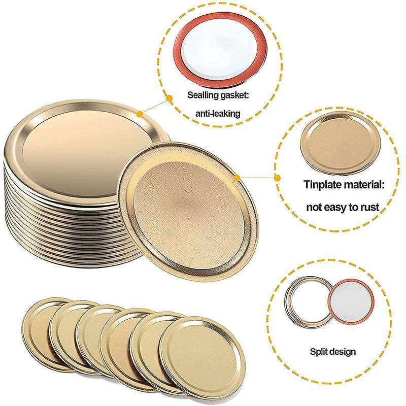 70mm Mason Jar Canning Lids,gold Lids with Silicone Seals Rings
