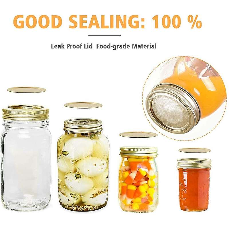 70mm Mason Jar Canning Lids,gold Lids with Silicone Seals Rings