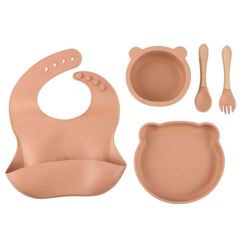 Children's Forks and Spoons Silicone Food Plate Feeding Plate Set 3