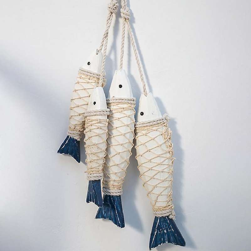 2 Sets Hanging Wooden Nautical Fish Decor, Wall Decor (s+l)