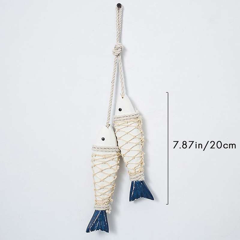 2 Sets Hanging Wooden Nautical Fish Decor, Wall Decor (s+l)