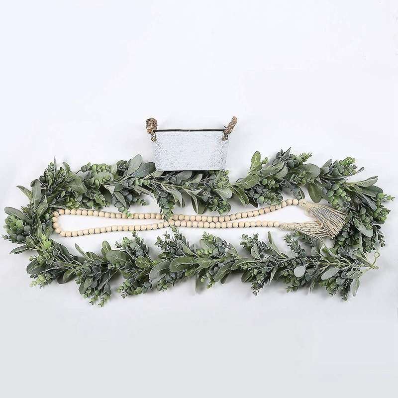 Faux Lambs Ear and Eucalyptus Garland - for Farmhouse Mantel