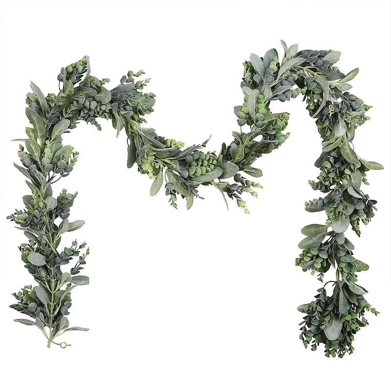 Faux Lambs Ear and Eucalyptus Garland - for Farmhouse Mantel