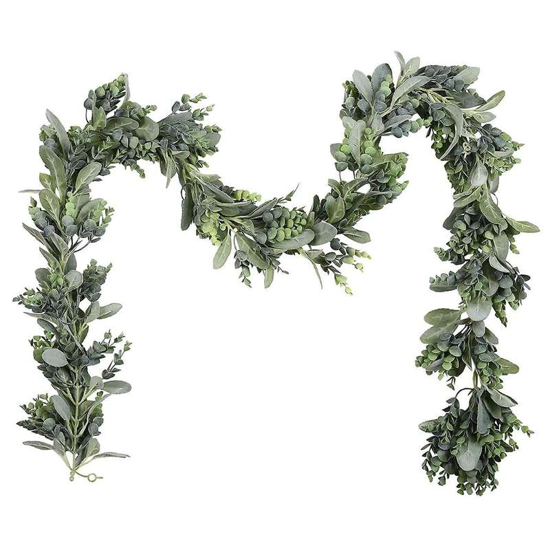 Faux Lambs Ear and Eucalyptus Garland - for Farmhouse Mantel