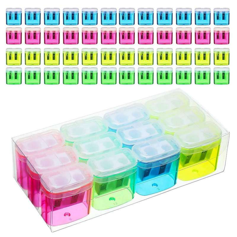 48pcs 4 Color Pencil Sharpener Transparent Pupil Pencil Sharpener