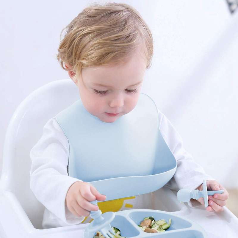 Children's Forks and Spoons Silicone Food Plate Feeding Plate Set 1