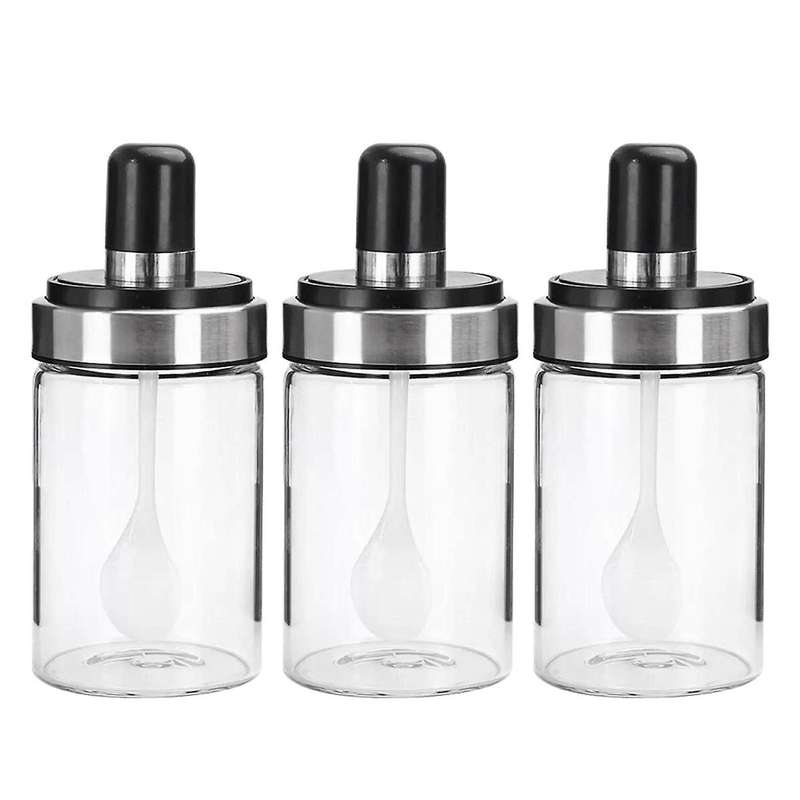 3 Pcs Glass Spice Jars Seasoning Box, with Spoon and Lid Design