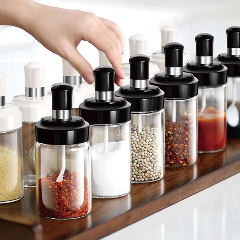 3 Pcs Glass Spice Jars Seasoning Box, with Spoon and Lid Design
