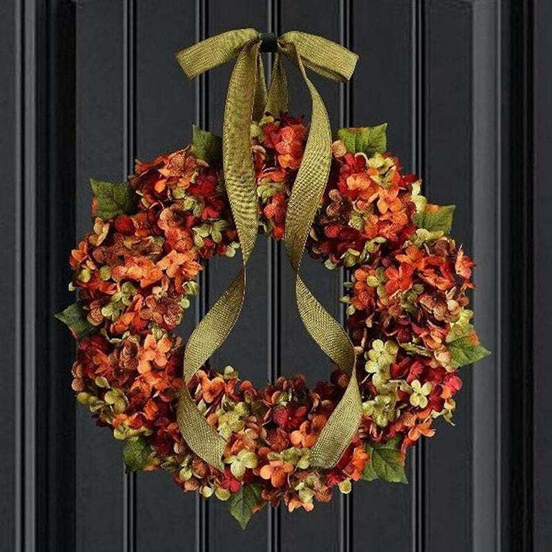 Fall Wreath Hydrangea Bowknot Decoration Flower Garland Wreath 45cm