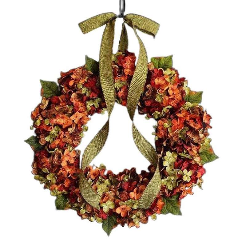 Fall Wreath Hydrangea Bowknot Decoration Flower Garland Wreath 45cm